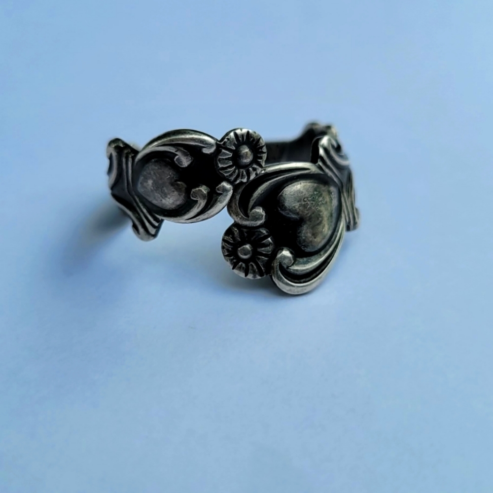 Handmade vintage style silverware ring size 9